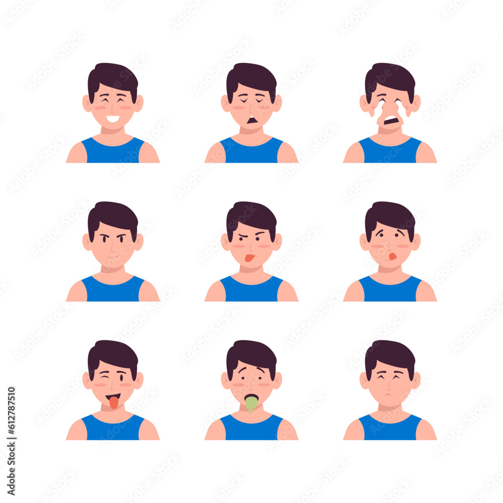 Set Of Young Man Face Expression Avatars Vector Set Of Young Man Face Expression Avatars Vector