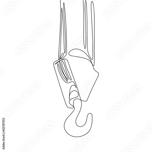 Continuous one line drawing hook. Stylish building crane hook vector hand drawn silhouette clipart. Sketch isolated on white background