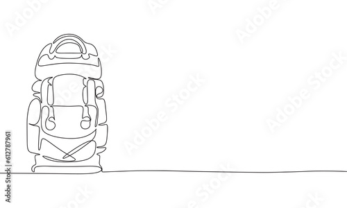 Continuous one line drawing backpack. Camping backpack vector hand drawn silhouette clipart. Sketch isolated on white background
