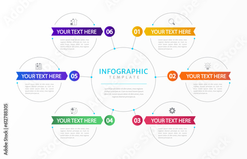 Project expectations infographic chart design template. Abstract infochart with editable contour. Instructional graphics with 6 step sequence. Visual data presentation. Merriweather Sans font used