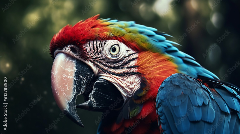 Obraz premium AI generative image ara parrot in colorful tones close face 