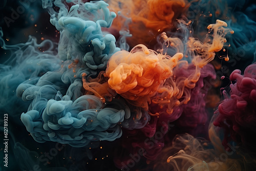 Colorful clouds of ink in water smoke abstraction color splash in water