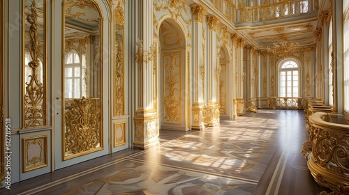 A Stylishly Elegant Look: Antique Baroque Interior with Luxury Gold Trimmed Home. Generative AI