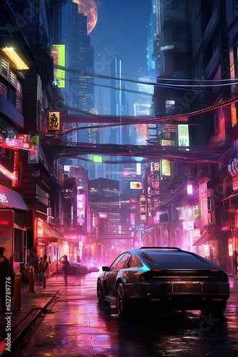 Illuminated Tokyo: Exploring the Cyberpunk Future of a Modern Japanese City at Night. Generative AI
