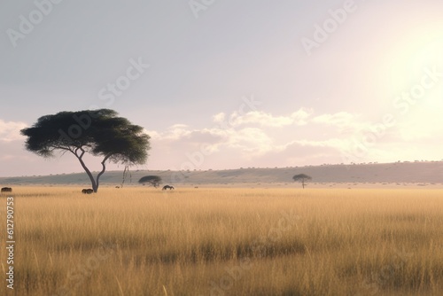 A minimalist landscape with a scenic savannah or grassland  Generative AI