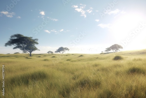 A minimalist landscape with a scenic savannah or grassland  Generative AI