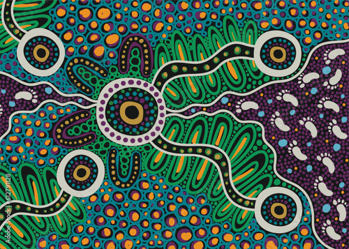 A dot painting in the style of indigenous Australian art