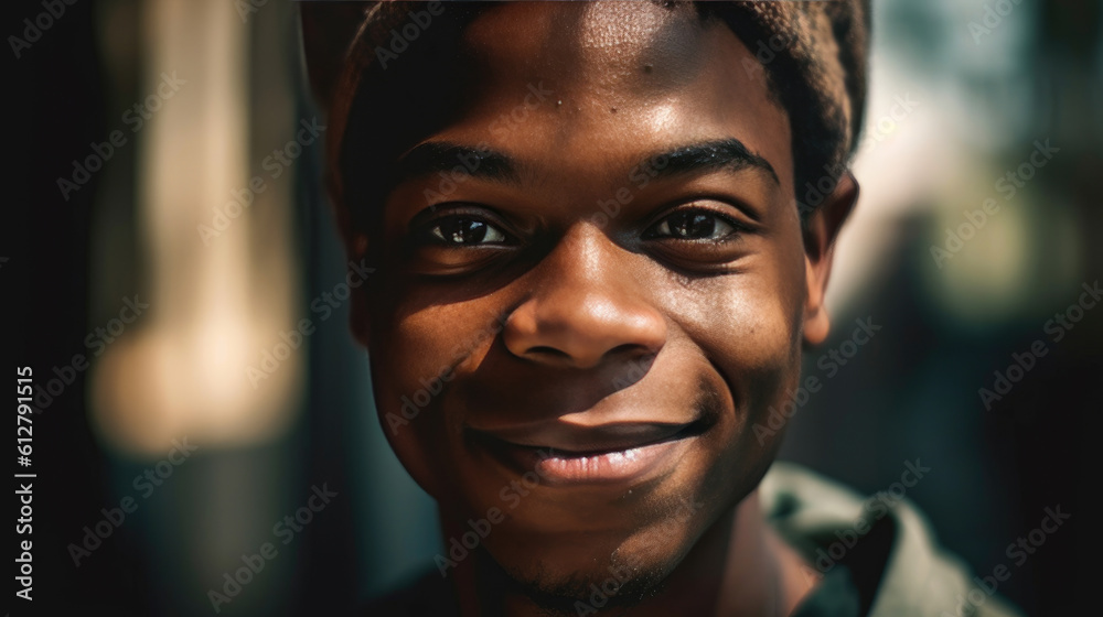 Elegant African Male: Charismatic Smile Up Close. Generative AI