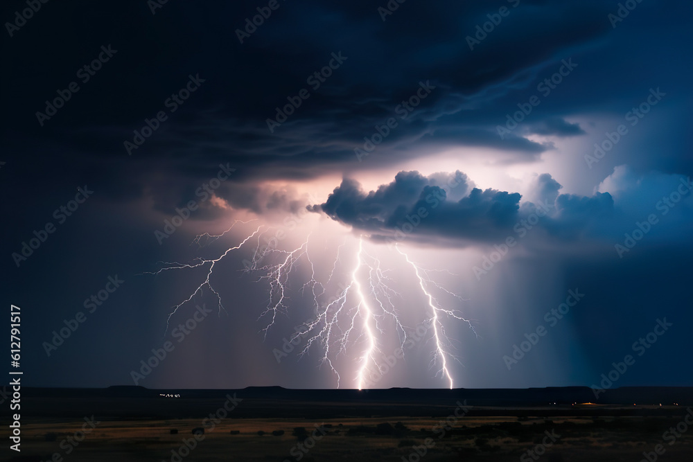 Majestic Thunderstorm: AI-Generated Close-up of Thundercloud and Lightning