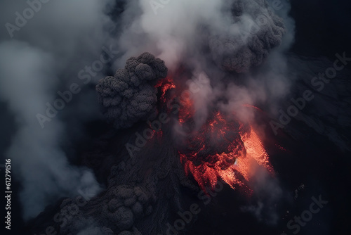 Roaring Fury: AI-Generated Top-View Close-up of Volcanic Eruption