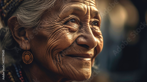 Ageless Wisdom: Captivating Close-up of a Polynesian Woman. Generative AI
