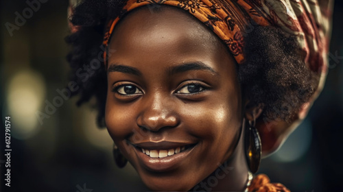 Close-Up Portrait of a Radiant African Woman. Generative AI