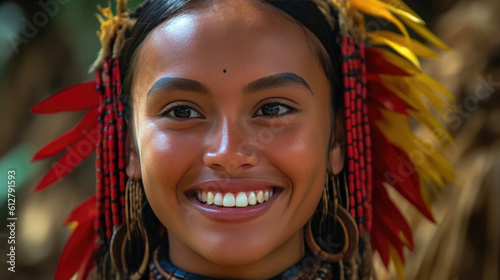 Enchanting Polynesian Smile: Close-Up Portrait Photography. Generative AI
