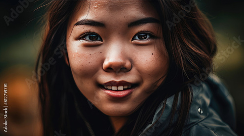 Captivating Close-Up of a Smiling Asian Woman. Generative AI