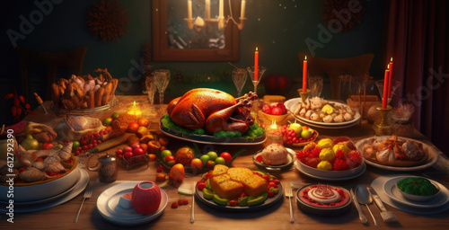 Bountiful Christmas Banquet: Indulge in a Variety of Dishes. Generative AI