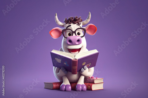 Cute cow reading book 3D cartoon character © Visual Realm