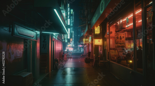 in the style of surrealistic Hong Kong urban scenes, night, neon light