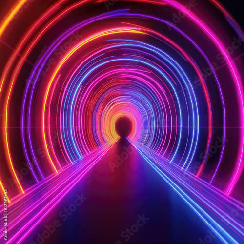 Neon tube tunnel, colors, rainbow, Abstract background. 