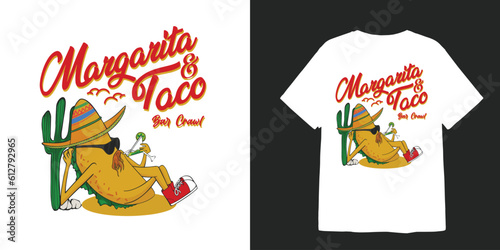 taco and margarita character illustration