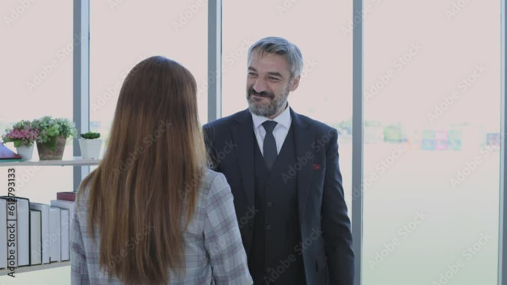 Business concept of 4k Resolution. The manager is having a meeting with a partner in the office. Congratulations handshake due to successful work. Business concept of 4k Resolution. The manager is having a meeting with a partner in the office. Congratulations handshake due to successful work.