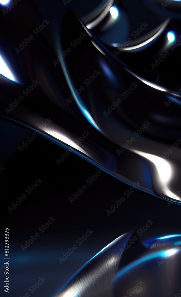 Obraz premium Shiny metallic wavy black, dark color tone background.