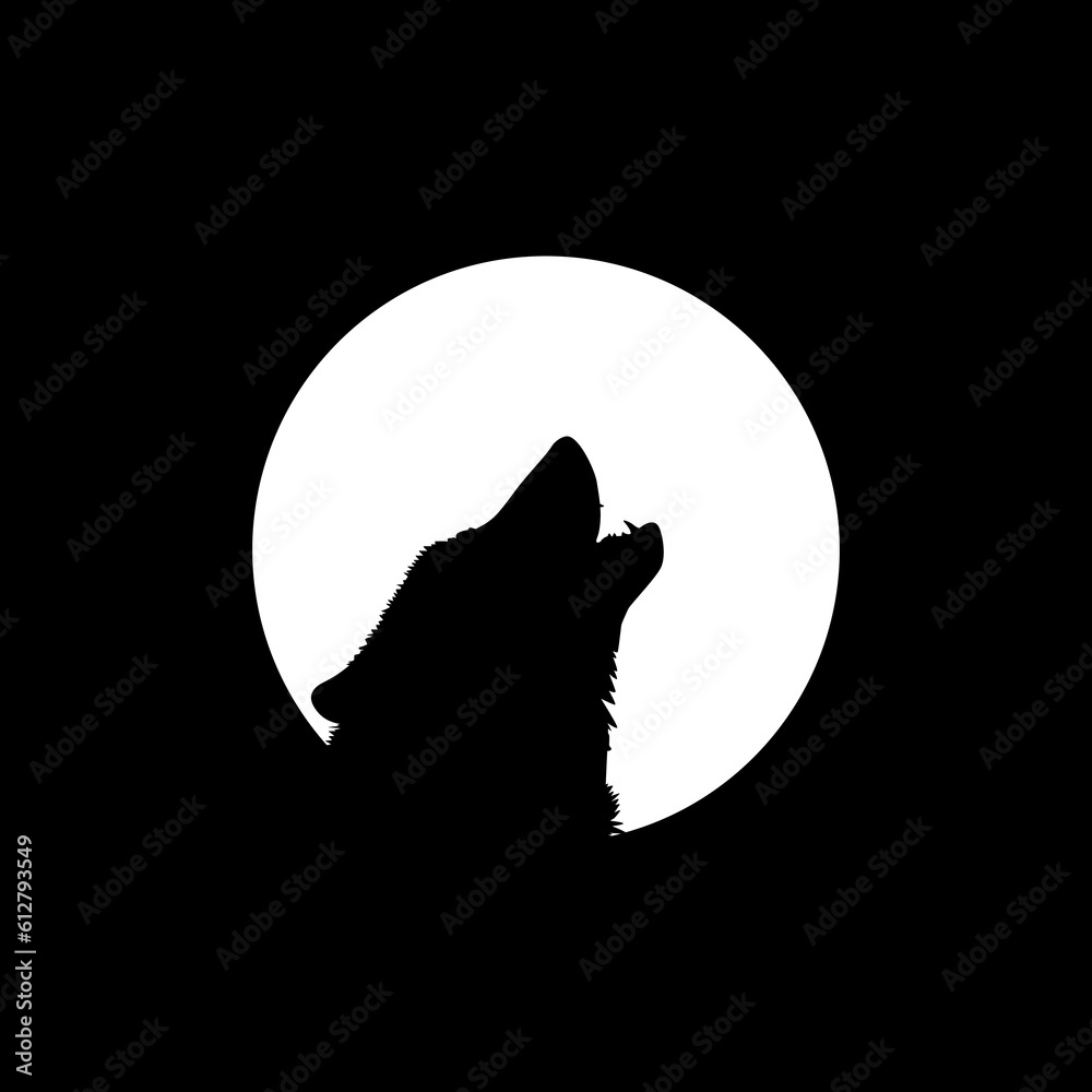 Silhouette of the Wolf Howled on the Full Moon Circle Shape, Moonlight, for Logo Type, Art Illustration, Pictogram or Graphic Design Element. Vector Illustration Silhouette of the Wolf Howled on the Full Moon Circle Shape, Moonlight, for Logo Type, Art Illustration, Pictogram or Graphic Design Element. Vector Illustration