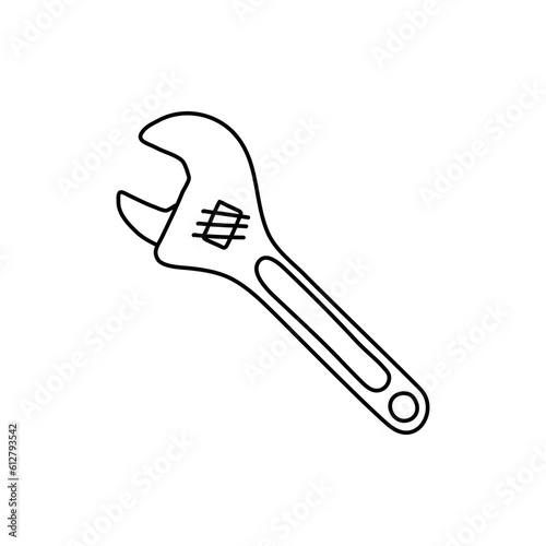 Sliding adjustable wrench shifter in doodle style sketch illustrator isolated on white background.
