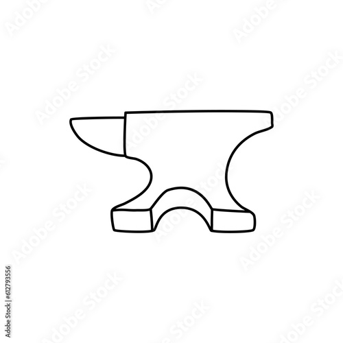 Steel anvil doodle, forge workshop. Line art style vector.