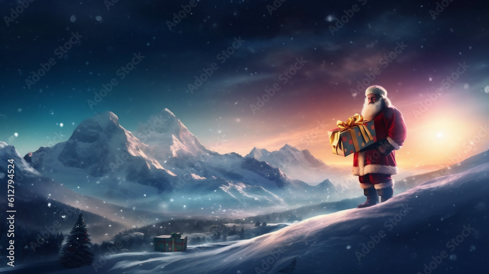 christmas nature sky winter mountain costume holiday snow santa night. Generative AI. christmas nature sky winter mountain costume holiday snow santa night. Generative AI.