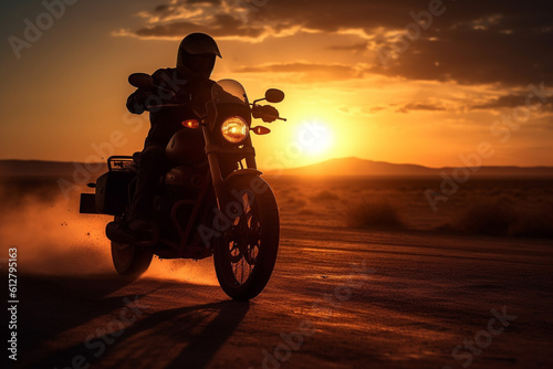 Rider at Dusk: Biker Silhouette, Generated with Generative AI © Aaron