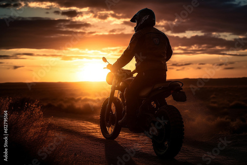 Rider at Dusk: Biker Silhouette, Generated with Generative AI