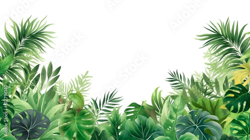 Tropical green leaves frame on white background. Generative AI