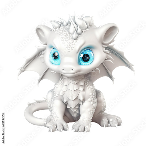 Cute fantasy white royal dragon isolated Ai generative