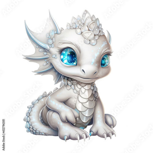 Cute fantasy white royal dragon isolated Ai generative