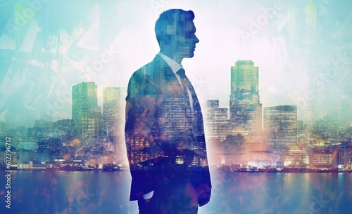 A business man in a suit, in the style of double exposure. Generative AI