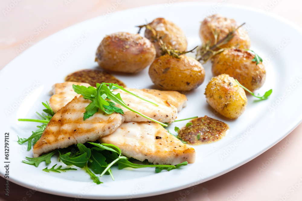 grilled fish with grilled potatoes