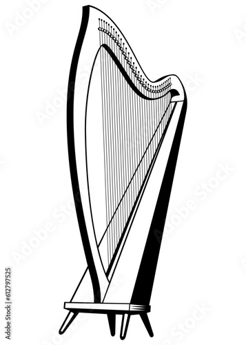 Harp. Music instrument icon. Outline vector clipart isolated on white.