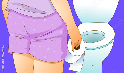 Human with a health problems. Colic. Dairea. Food poisoning. Bacteria in the gut. Hemorroids. Health problems. Medical illustration. Vector illustration.