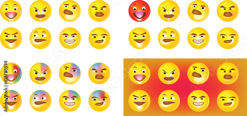 Set of emoticon smile icons. Cartoon emoji set. Vector emoticon set. Real expressions. 