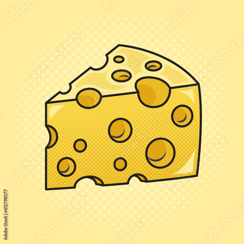 piece of cheese slice pinup pop art retro vector illustration. Comic book style imitation.