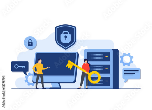 Database protection, Cyber security, Data Center, File management, cloud storage, Privacy data protection flat illustration for landing page, mobile app, flyer, template, web banner, infographic