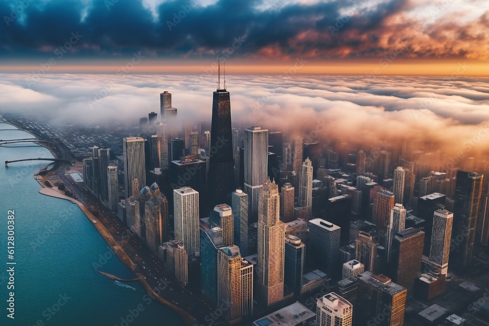 Aerial view of chicago city Generative AI Aerial view of chicago city Generative AI