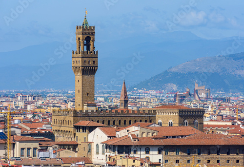 Palazzo Vecchio palace over city center in Florence, Italy