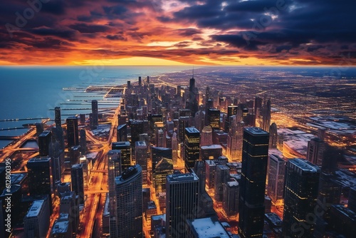 Aerial view of chicago city Generative AI