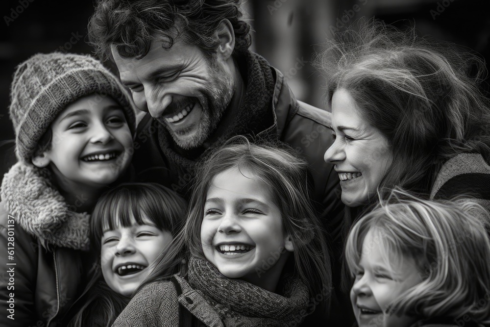 A close - up photo of a beaming American family huddled together, their faces filled with joy and laughter. Generative AI A close - up photo of a beaming American family huddled together, their faces filled with joy and laughter. Generative AI