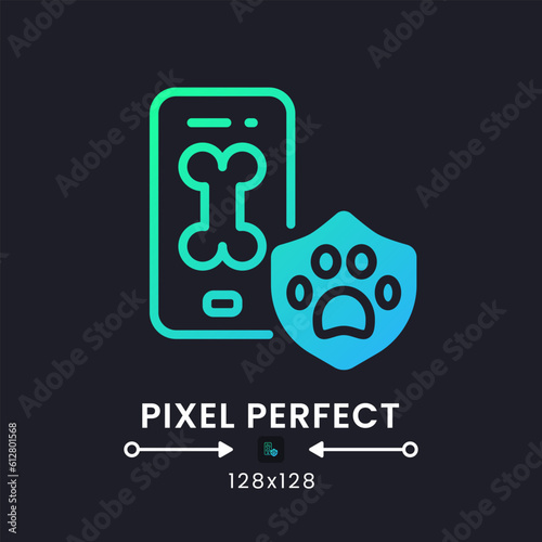 Pet Care app blue solid gradient desktop icon on black. Dog walking. Veterinarian services. E commerce. Pixel perfect 128x128, outline 4px. Glyph pictogram for dark mode. Isolated vector image