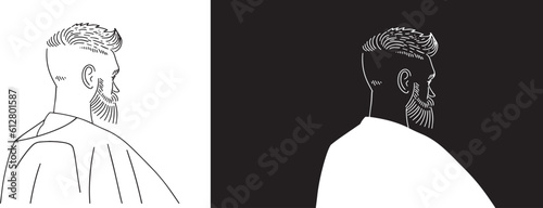 Fashion illustration line drawing  stylish man barbershop haircut cover for magazine notebook, flyer, invitation cover linear sketch product design. Guy face portrait flat style Business man clipart