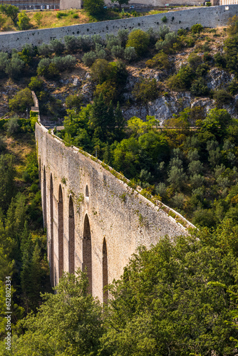 Spoleto castle with aqueduct in Umbria, Italy