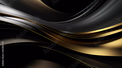 Abstract black and gold background with geometric dynamic glowing diagonal lines. Modern technology background, graphic for business, corporate, brochure, banner, cover or poster, Generative AI.