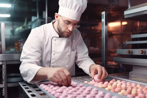 male master chef chocolatier working in artisanal professional chocolate laboratory, AI Generative